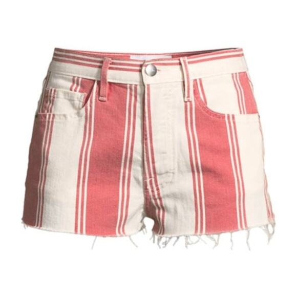 Frame Denim Le Cutoff LE FIERY STRIPE SHORTS IN RED 25 - Picture 3 of 10
